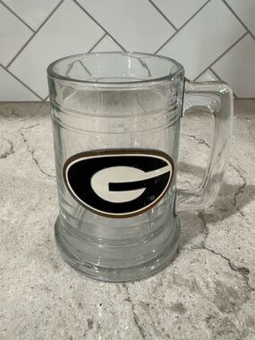 Glass Beer Mug with Black and White UGA Georgia Bulldogs Logo